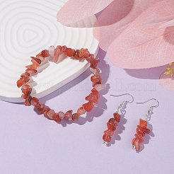 ナチュラルレッド瑪瑙チップスビーズジュエリーセット  女性用ジェムストーンストレッチブレスレット＆ダングルピアス  プラチナ  35mm  ピン：0.5mm  内径：2-1/8インチ（55mm）&nbsp;X-SJEW-JS01232-04