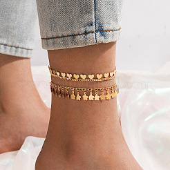 Alloy Flower & Heart Tassel Double Layer Anklets for Women&nbsp;FS-WGDC043-01