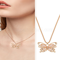 2Pcs Alloy & Cat Eye Butterfly Pendant Necklaces for Women&nbsp;NJEW-LP0001-06