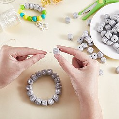 20Pcs Grey Cube Letter Silicone Beads 12x12x12mm Square Dice Alphabet Beads with 2mm Hole Spacer Loose Letter Beads for Bracelet Necklace Jewelry Making&nbsp;JX436N