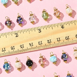 54個の電気メッキガラスペンダント  ゴールデン真鍮パーツ  多面カットラウンド  ミックスカラー  14x7.5mm  穴：2.5mm&nbsp;PALLOY-FS00020