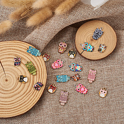 プラチナ＆ゴールデンメッキ合金エナメルペンダント  フクロウの形  ミックスカラー  17x11.5x3.5mm  穴：2.5mm&nbsp;ENAM-BT0001-07