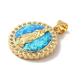 Rack Plating Brass Micro Pave Cubic Zirconia with Synthetic Opal Pendants&nbsp;KK-D088-13G