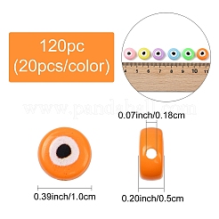 120色の不透明プリントアクリルビーズ6個  アイ模様を有する平坦な円形  ミックスカラー  10x5mm  穴：1.8mm  20個/カラー&nbsp;OACR-YW0002-43