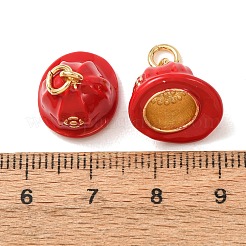 真鍮に赤いエナメルのチャーム  消防ヘルメットのチャーム  ラックめっき  長持ちメッキ  カドミウムフリー＆鉛フリー  18KGP本金メッキ  13x13x15mm  穴：3mm&nbsp;KK-CBA2F11-30G