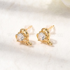 Brass Micro Pave Clear Cubic Zirconia Heart Stud Earrings&nbsp;EJEW-C158-08G