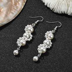 シェル パール ビーズ ダングル スタッド ピアス  ツイスト  66x13mm&nbsp;EJEW-TA00341