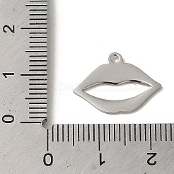 変色しない304ステンレススチールチャーム  レーザー切断  リップチャーム  ステンレス鋼色  13x17.5x1mm  穴：1.4mm&nbsp;STAS-L022-307P