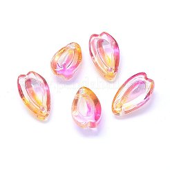 クリアガラスチャーム  涙の形をした花びら  ツートン  ライトサーモン  13x8x5.5mm  穴：1.2mm&nbsp;LS-GLAA-H016-12L-3