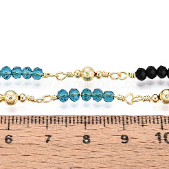 Handmade Brass Link & Glass Beaded Chains&nbsp;KK-N281-07G