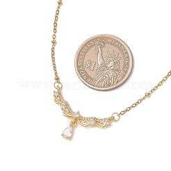 Brass Pave Clear Cubic Zirconia Angel Wings Pendant 304 Stainless Steel Satellite Chain Necklaces for Women&nbsp;NJEW-JN05936