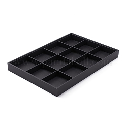 黒のレザーで覆われた、積み重ね可能な木製ディスプレイトレイ  12のコンパートメント  ブラック  35x24x3cm&nbsp;PCT106