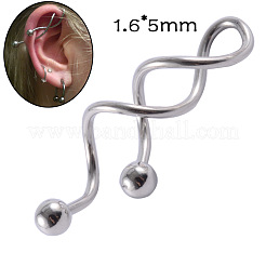 304ステンレススチールロングバーベル軟骨ピアス  ステンレス鋼色  波形  5mm  ピン：1.6mm&nbsp;FS-WGA4435-03