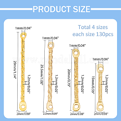 520個 4スタイル アイアンリンクコネクター  DIYイヤリング用  長方形  ゴールドカラー  15~29x2~2.3x1~1.2mm  穴：1mm  130個/スタイル&nbsp;IFIN-PH0002-24