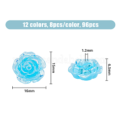 透明と不透明のABSプラスチックビーズ192種類24個  片穴  花  ミックスカラー  15x16x6.5mm  穴：1.2mm  8個/スタイル&nbsp;KY-FH0001-22