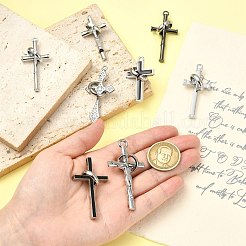 8個 8スタイル チベットスタイル 合金製 大きなペンダント  リングチャーム付き十字架  ミックスカラー  40~52.5x23~31x2~16mm  穴：2.5~5.5mm  1個/スタイル&nbsp;FIND-CJ0005-85