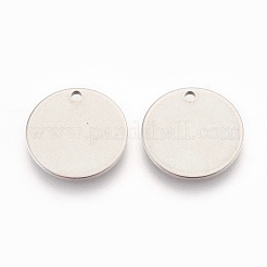 変色しにくい201ステンレススチールチャーム  空白タグのスタンプ  フラットラウンド  ステンレス鋼色  14x1mm  穴：1.2mm&nbsp;STAS-O109-01P