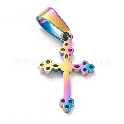 イオンプレーティング（IP）304ステンレスペンダント  レーザー切断  クロス  虹色  20x13x1.5mm  穴：3.5x7mm&nbsp;STAS-L216-36M