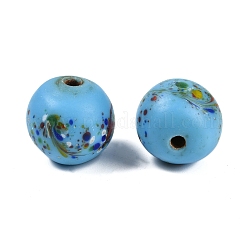 手作りランプワークビーズ  ラウンド  ライトブルー  20.5-21x19-20mm  穴：4mm&nbsp;BLOW-D006-01E