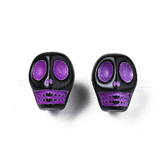 不透明な黒のアクリルビーズ  クラフトスタイル  スカル  ミックスカラー  9.5x7.5x8mm  穴：1.8mm&nbsp;X-MACR-N012-15