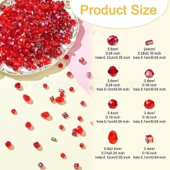 8 連売り 8 スタイルのガラスビーズ連売り  多面カット  混合スタイル  レッド  4~8x2.5~6x2.5~6mm  穴：0.4~1.2mm&nbsp;GLAA-YW0004-44A