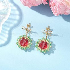 Flower Glass Dangle Stud Earrings&nbsp;EJEW-MZ00522