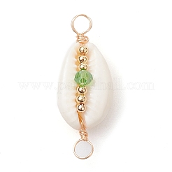 7Pcs 7 Colors Natural Cowrie Shell & Faceted Glass & Brass Bead Connetctor Charms&nbsp;PALLOY-JF02665