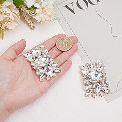 合金ガラスの取り外し可能な靴のバックル クリップ  花の靴の装飾  ローズゴールド  39x59.5x14mm&nbsp;FIND-WH0423-73RG-01