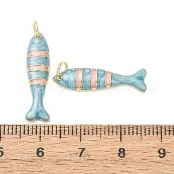 真鍮チャーム  魚  エナメル  18KGP本金メッキ  カドミウムフリー＆鉛フリー  ラックめっき  長持ちメッキ  丸カン付き  アクア  24x6.5x3mm  穴：3.2mm&nbsp;X-KK-D019-29B-01G