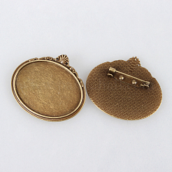ヴィンテージカボションベゼルセッティング台付きブローチ  オーバル  鉄のピンブローチバックバーパーツ  カドミウムフリー＆ニッケルフリー＆鉛フリー  アンティークブロンズ  トレイ：40x30mm  40x45x2mm  ピン：0.6mm&nbsp;PALLOY-N0085-08AB-NF