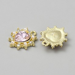 合金ガラスペンダント  プラスチック付き  ライトゴールド  ハート  ピンク  17.5x15.5x4mm  穴：1.2mm&nbsp;FIND-TAC0027-23A