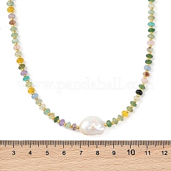 Natural Baroque Keshi Pearl & Dyed Natural White Jade Rondelle Beaded Necklaces&nbsp;NJEW-JN06269