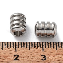 変色しない303ステンレススチールビーズ  溝付き柱  ステンレス鋼色  6x8.2mm  穴：2.8mm&nbsp;STAS-Q302-27A-P