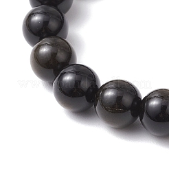 天然の金色の光沢のある黒曜石の丸いビーズのストレッチブレスレット、男性用、女性用  内径：2-1/4インチ（5.8cm）&nbsp;BJEW-JB11783-02