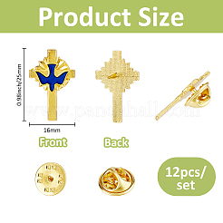 12Pcs Cross with Peace Dove Enamel Pins&nbsp;JEWB-FH0002-13