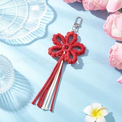 花の綿糸ペンダント装飾4個  合金回転式ナスカン付き  ミックスカラー  190mm&nbsp;HJEW-TA00399