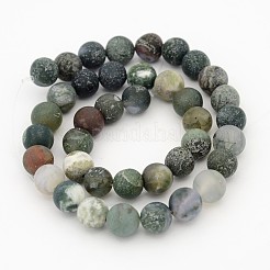 Frosted Round Natural Moss Agate Beads Strands&nbsp;G-J338-04-10mm