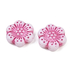 ボヘミアチェコのプレスガラスビーズ  花  ピンク  12.5x13.5x3.5mm  穴：1mm  約274個/袋&nbsp;GLAA-I061-08B