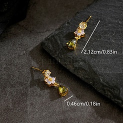 真鍮ティアドロップダングルスタッドピアス  ラインストーン付き  18KGP本金メッキ  21.2x4.6mm&nbsp;SW0277
