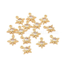 真鍮製ガラスチャーム  クリスタルラインストーン付き  スターのチャーム  長持ちメッキ  18KGP本金メッキ  14x12x3mm  穴：1.2mm&nbsp;KK-A179-10G