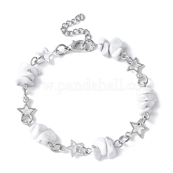 天然ハウライトチップリンクブレスレット  女性用合金スターリンクブレスレット  7-1/2インチ（19cm）&nbsp;BJEW-JB11592-01