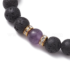 Natural Amethyst & Lava Rock Round Beaded Stretch Bracelets for Women&nbsp;BJEW-JB10797-01