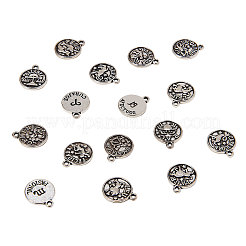 チベット風合金チャーム  星座とフラットラウンド  アンティークシルバー  14.5x12x2mm  穴：1.4mm  60個/セット&nbsp;TIBE-CJ0001-05
