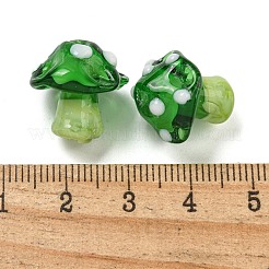 手作りのでこぼこランプワークビーズ  キノコ  グリーン  15~17.5x15~15.5x15mm  穴：1.2~1.6mm&nbsp;LAMP-S067-01D