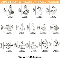 70Pcs 14 Styles Tibetan Style Alloy Pendants&nbsp;FIND-CJ0001-88
