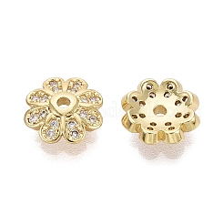 真鍮製マイクロパヴェクリアキュービックジルコニアビーズキャップ  花  18KGP本金メッキ  10x3mm  穴：1.4~1.5mm&nbsp;KK-Q071-14G-02