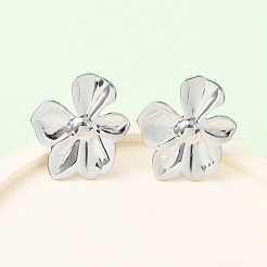 304ステンレススチールスタッドピアス  カドミウムフリー＆ニッケルフリー＆鉛フリー  ステンレス鋼色  花  33x28.5mm&nbsp;LS-EJEW-I323-01P-01