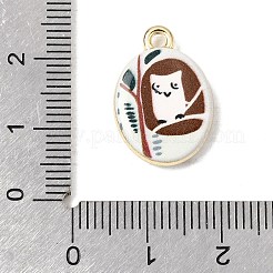 プリント合金ペンダント  楕円形のチャーム  長持ちメッキ  ラックめっき  ゴールドカラー  フクロウ  20x14x4mm  穴：1.8mm&nbsp;ENAM-F160-02A-G