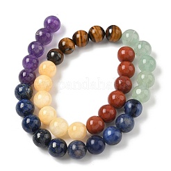 Chakra Natural Red Jasper & Yellow Jade & Green Aventurine & Tiger Eye & Sodalite & Amethyst Beads Strands&nbsp;X-G-NH0002-E02-10mm