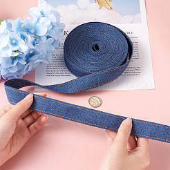 ステッチデニムリボン  服飾材料  DIYクラフトヘアクリップアクセサリーと縫製装飾用  マリンブルー  2.5cm  10 M /袋&nbsp;OCOR-TAC0009-04C-03